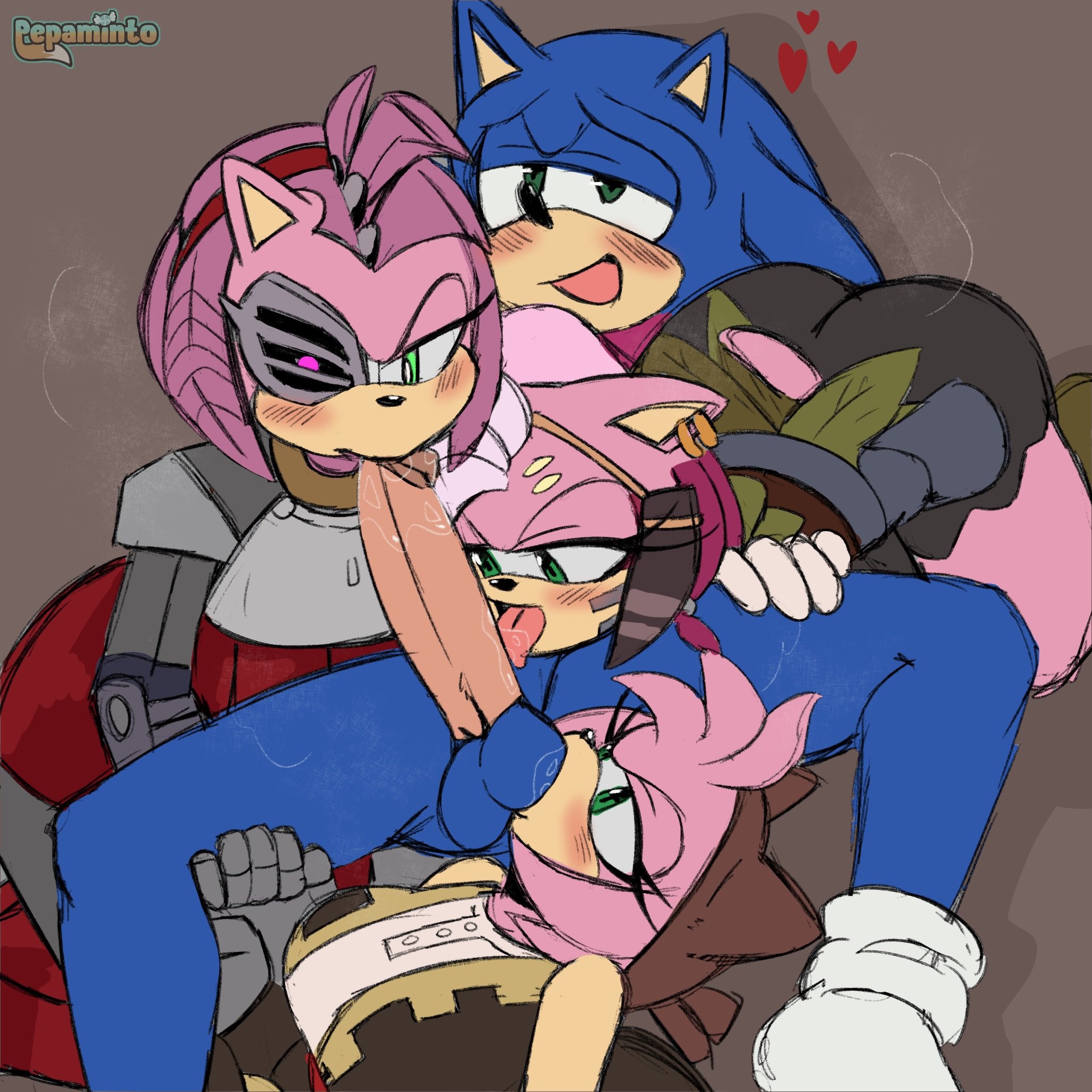 1boy, 3girls, alternative universe, amy rose, anthro, anthro female, anthro male, anthro male on anthro female, anthro on anthro, anthro only, anthro penetrated, anthro penetrating, anthro penetrating anthro, balls, balls sucking, balls worship, ballsack, bandana, black nose, black rose (sonic prime), blowjob, blue balls, blue fur, blush, clothed, clothed female, clothing, cock, collaborative fellatio, cooperative fellatio, cyborg, dick, eulipotyphlan, fellatio, female, fffm foursome, foursome, fur, genitals, green eyes, group, group sex, heart, heart symbol, hedgehog, hedgehog boy, hedgehog ears, hedgehog girl, hedgehog humanoid, licking, licking penis, male, male/female, mammal, mouth open, mouth opened, multiple females, multiple girls, multiversal counterpart grouping, open mouth, opened mouth, oral, oral sex, penis, pepamintop, pink fur, pirate, rusty rose, sega, socks, sonic (series), sonic prime, sonic the hedgehog, sonic the hedgehog (series), sucking, sucking balls, sucking penis, sucking testicles, tail, thorn rose, tongue, tribal, tribal markings, white socks