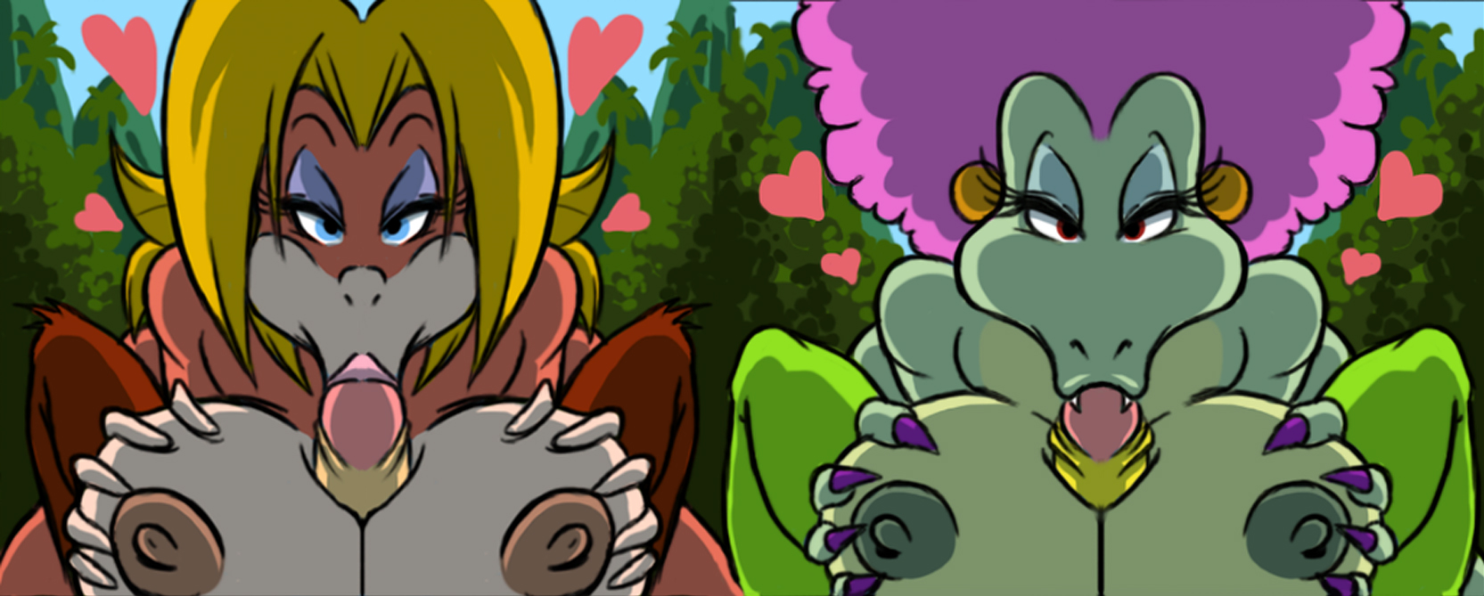 2boys, 2girls, afro, age difference, bigger female, blonde hair, blowjob, blue eyes, breasts, candy kong, comic, diddy kong, donkey kong (series), edit, edited, female, foursome, furry, group sex, heart, kalypso, kip, kissing penis, kremling, looking at viewer, lordstevie, male, older female, older female and younger male, paizuri, penis, penis in mouth, purple hair, red eyes, scalie, size difference, smaller male, straight, third-party edit, younger male