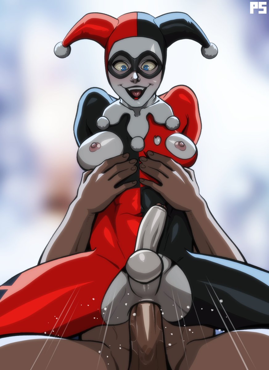 1boy, 1futa, 2d, abs, anal, anal sex, anus, areolae, balls, batman (series), batman: the animated series, blue eyes, breasts, busty, dark-skinned male, dc, dc comics, foreskin, futa focus, futanari, harley quinn, harley quinn (classic), hourglass figure, intersex, jester, jester hat, jester outfit, makeup, male, male on futa, male/futa, medium breasts, navel, nipples, pale-skinned futa, penetration, penis, pumpkinsinclair, sex, skin tight, uncircumcised, wide hips
