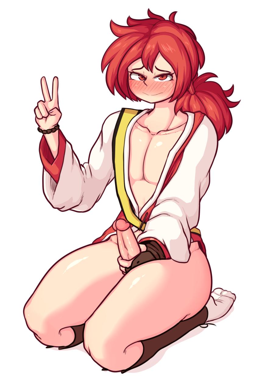 1boy, big penis, clothing, cuchuflin, erection, femboy, girly, hair, male, male only, masturbation, open clothes, original, penile masturbation, penis, penis grab, red hair, trap