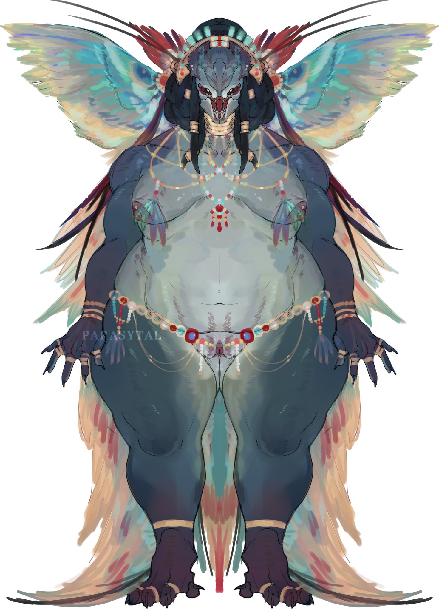 1girls, accessories only, alien, alien girl, chubby, chubby female, female, female only, female yautja, jewelry, naked, naked female, necklace, parasytal, predator (franchise), rings, thick thighs, yautja