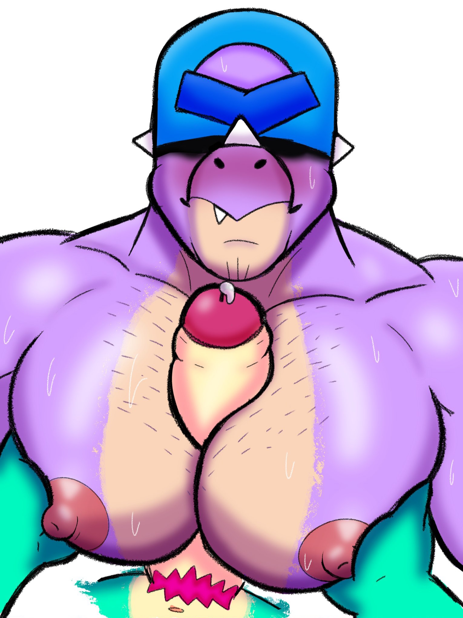 bara, big penis, brawl stars, buzz (brawl stars), first porn of character, gay, male, muscular, muscular male, pecjob, pecs, pectorals, pierce (brawl stars), precum, supercell, xtra0182