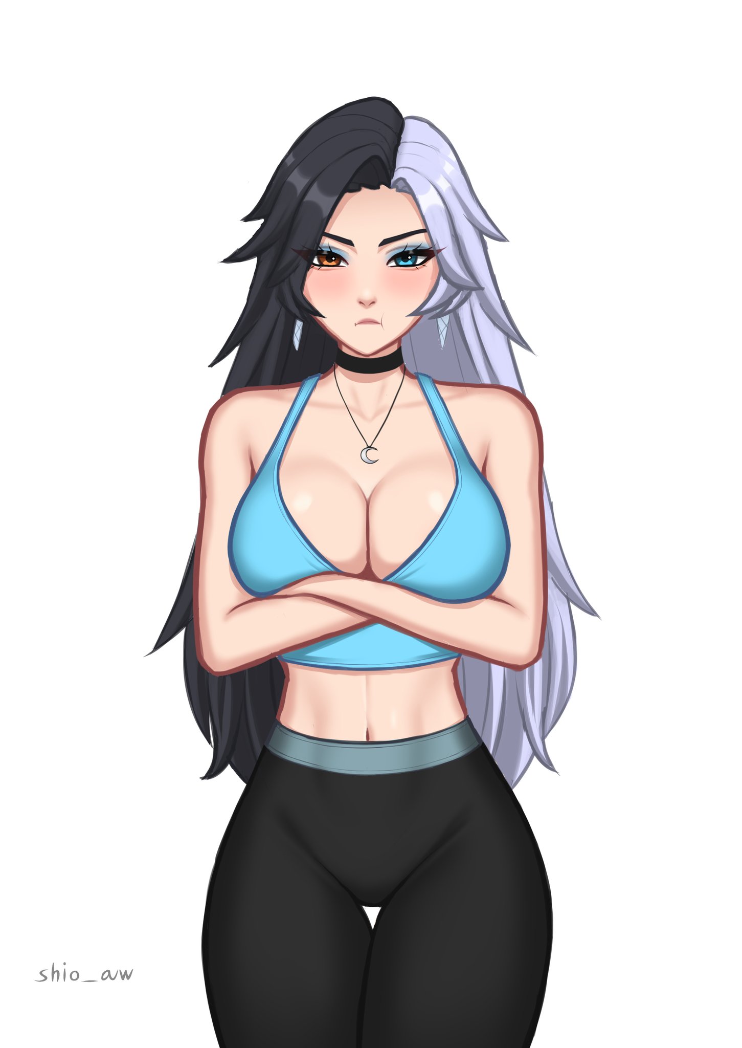 1girls, alternate version available, big breasts, breasts, cleavage, crossed arms, female, female only, long hair, luna snow, luna snow (marvel rivals), marvel, marvel comics, marvel rivals, narrow waist, pout, shio aw, thick thighs, wide hips