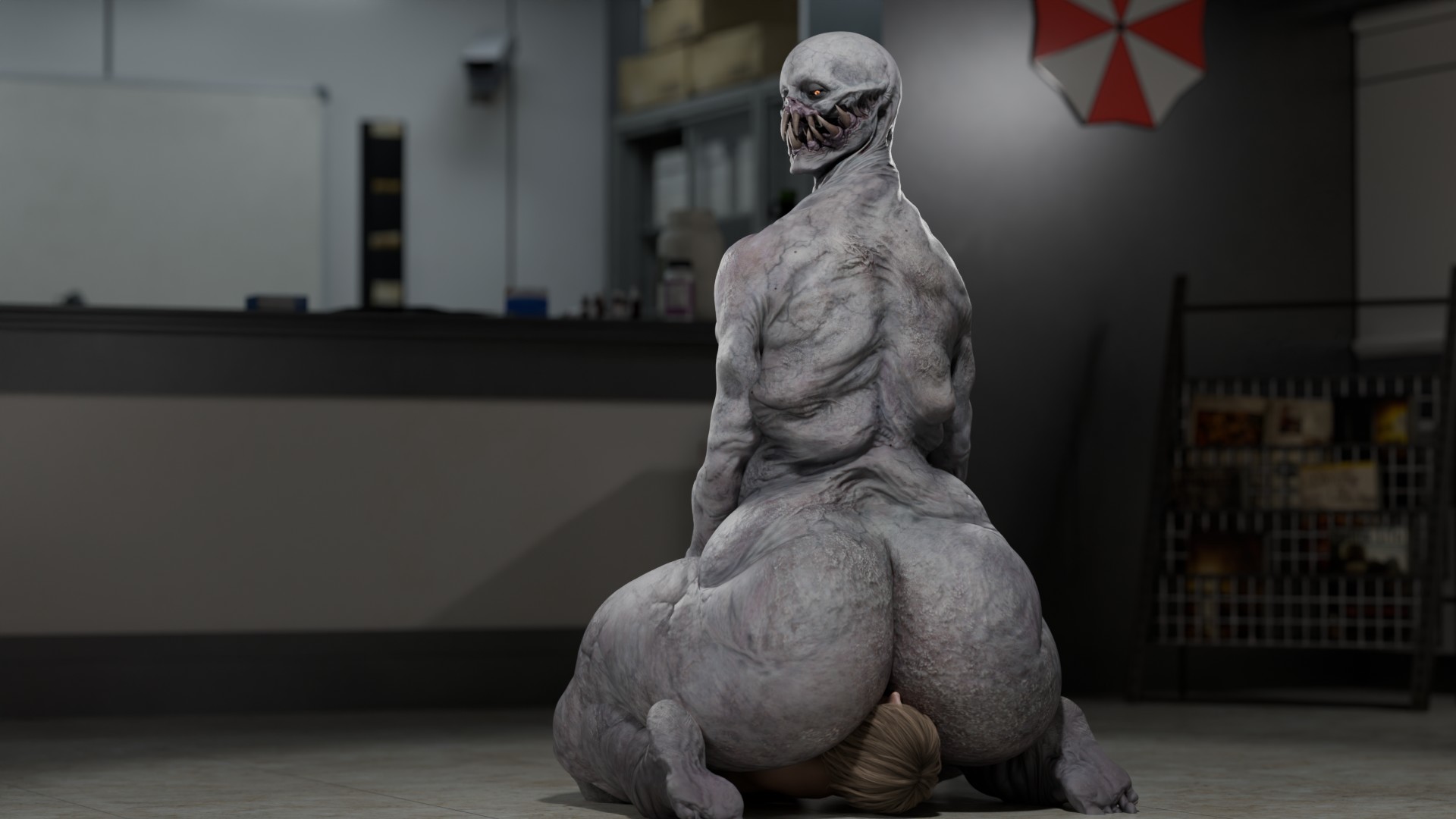 1boy, 1girls, 3d, anthro, ashley graham, ass, ass focus, big ass, big butt, butt focus, face in ass, facesitting, fat ass, fat butt, feet, female, female human/male monster, huge ass, huge butt, human, looking down at partner, male, male facesitting, male facesitting female, male focus, male/female, monster, monster male, mutant, naked, no genitals, no sex, nonhuman, nude, pyro enthusiast, questionable consent, regenerador, render, resident evil, sitting on person, size difference, smiling, tagme, thick thighs, thighs, undead, zombie