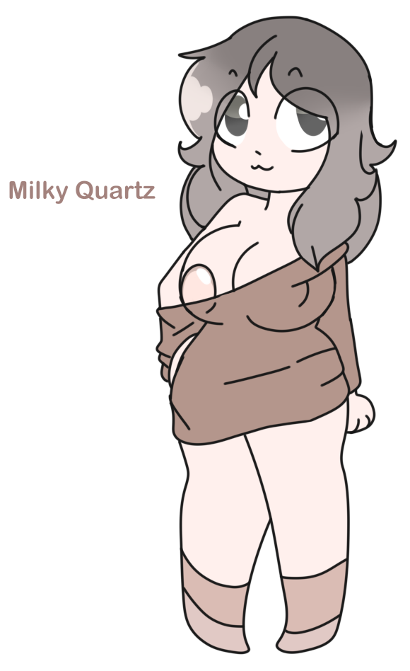 :3 big_breasts brown_hair byternomar dialgafirewolf exposed_breasts female gemsona milky_quartz nipple_bulge original_character quartz steven_universe white_skin