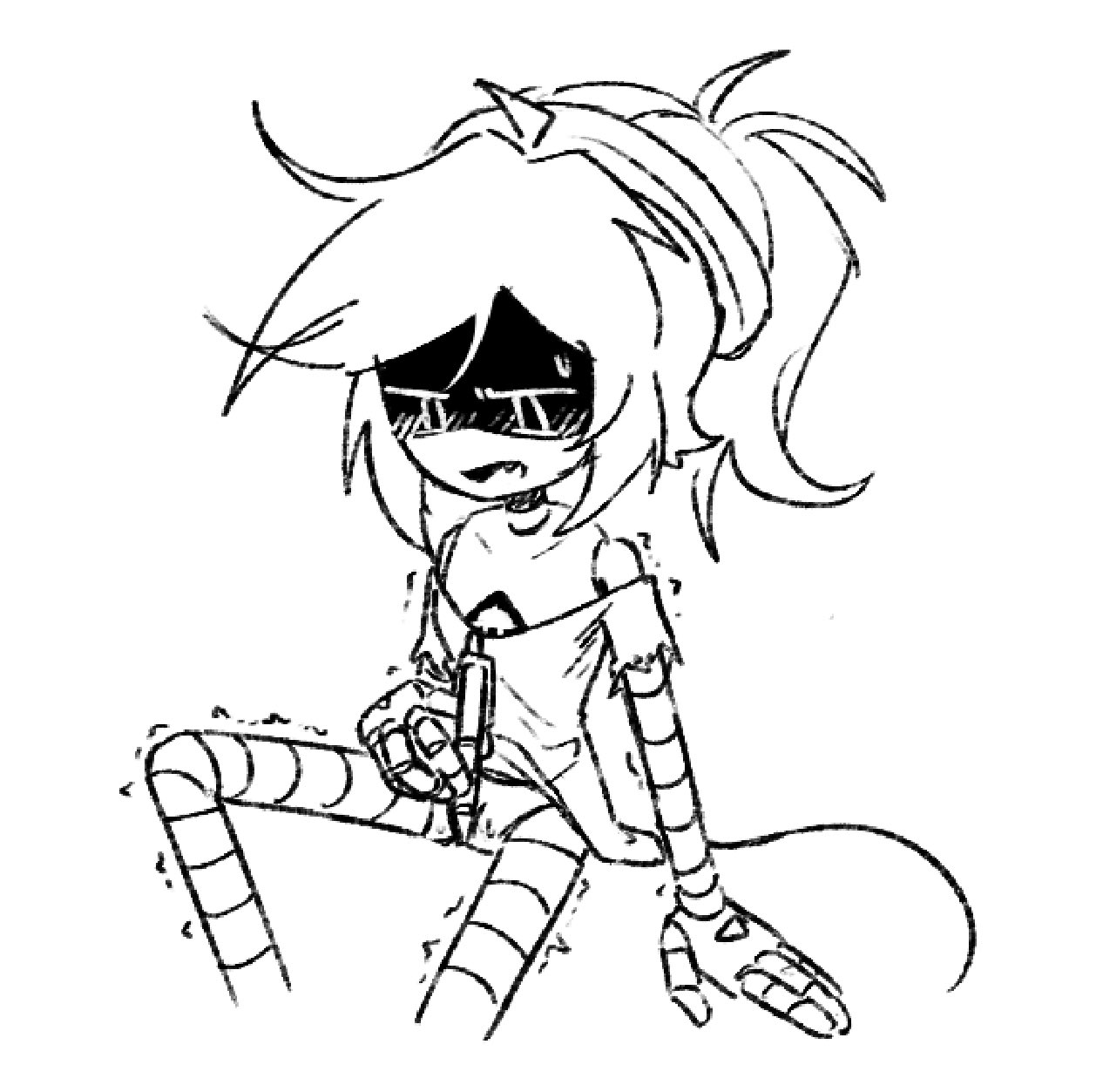 1girls, alice (murder drones), black and white, blush, blushing female, clothing, female, female only, glitch productions, masturbation, messy hair, murder drones, pen in pussy, ponytail, pussy, ripped clothing, robot, robot girl, robot humanoid, sketch, sweatdrop, twitching, waitaminutehoru, white background