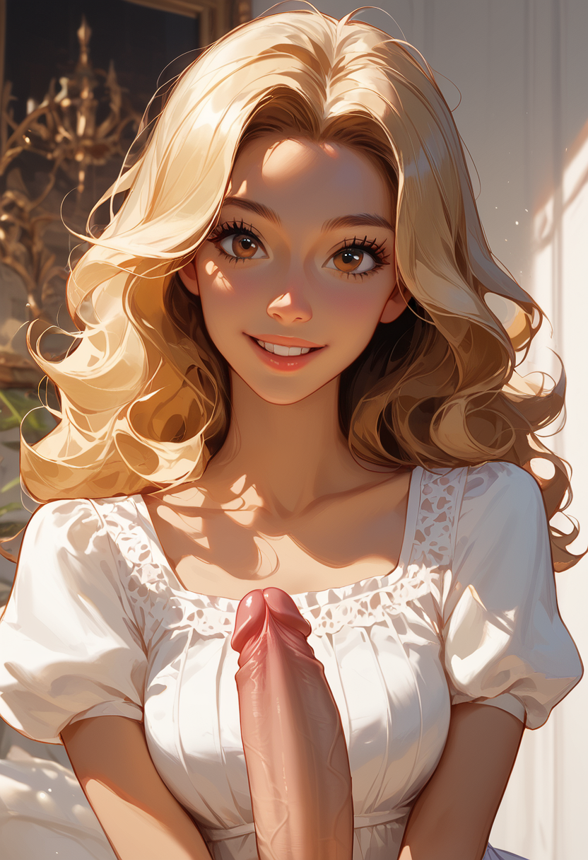 ai_generated blonde_hair female handjob white_dress