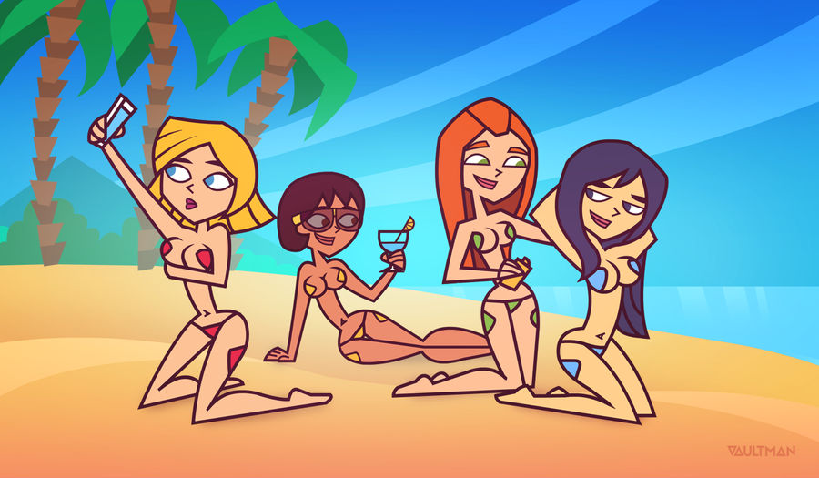 4girls alex_(totally_spies) bikini black_hair blonde_hair britney_(totally_spies) clover_(totally_spies) multiple_girls red_hair sam_(totally_spies) style_parody swimsuit totally_spies vaultman