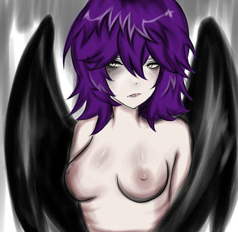 1girls anonymous_artist black_wings breasts female female_focus female_only glitch_productions human human_female humanization humanized murder_drones nipples nude nude_female purple_eyes purple_hair small_breasts solo solo_female uzi_(murder_drones) wings