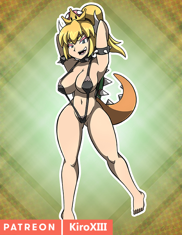 armband blonde_hair blue_eyes bowsette collar gender_transformation horns kiroxiii looking_at_viewer mario_(series) new_super_mario_bros._u_deluxe nintendo rule_63 solo super_crown swimsuit video_games