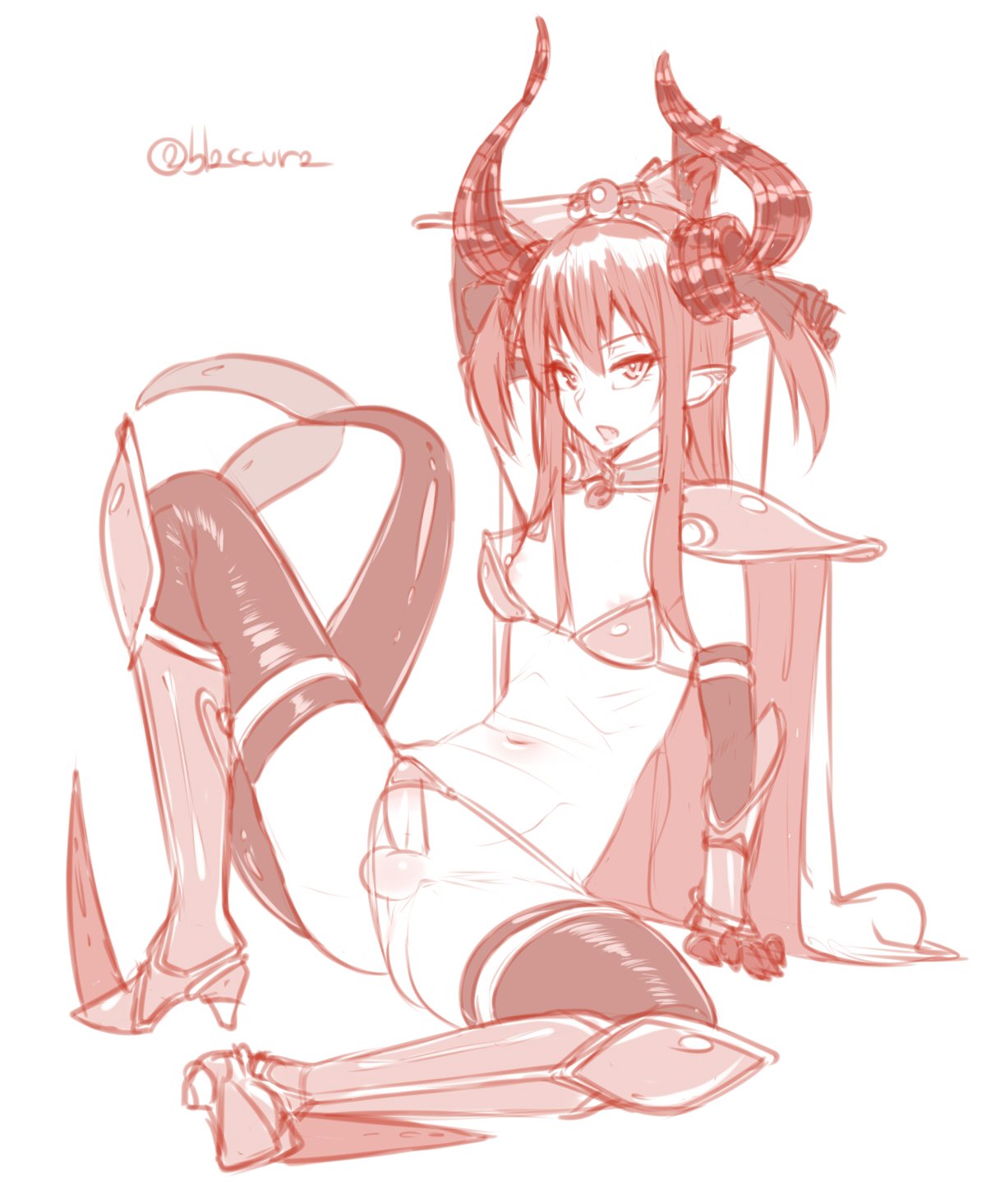 1boy, 2016, areolae, balls, burakku-ra, crossdressing, elizabeth bathory (fate), femboy, genderswap, girly, male, male only, monochrome, navel, nipples, penis, pointy ears, rule 63, small penis, solo, thighhighs, trap