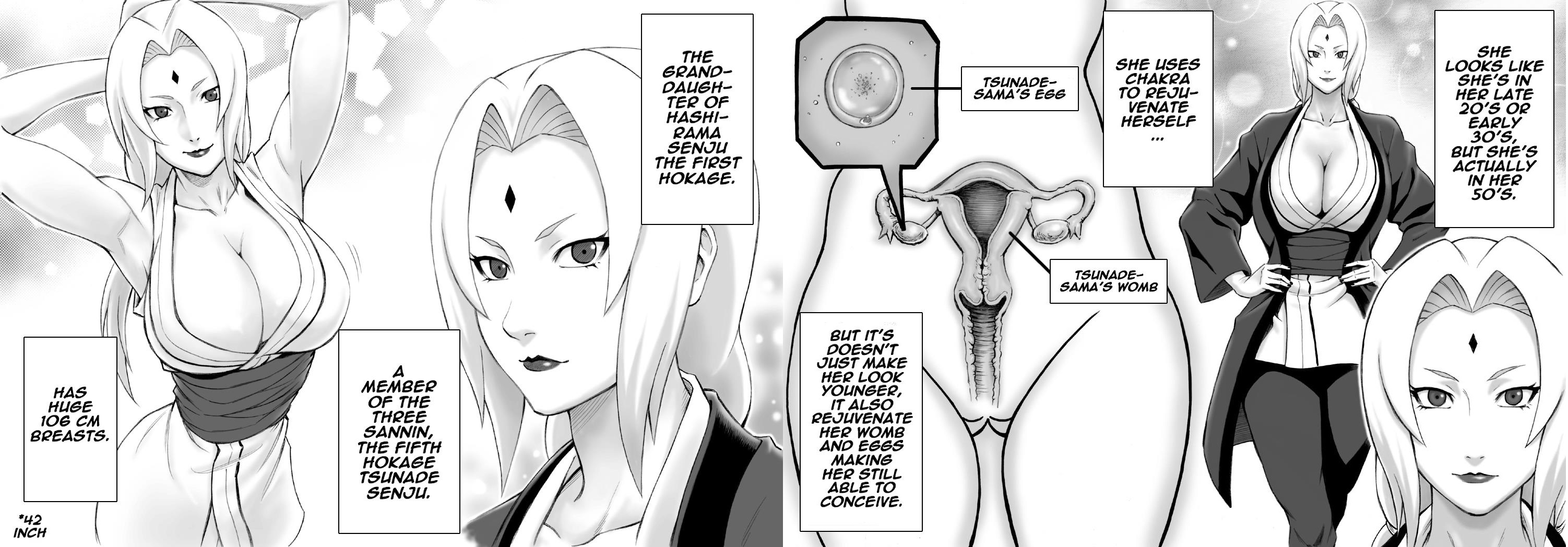 armpits, big breasts, blonde, blonde hair, breasts, clothing, dialogue, female, huge breasts, long hair, looking at viewer, mature, mature female, monochrome, naruto, naruto (series), naruto shippuden, pussy, text, text box, thick thighs, tsunade, x-ray