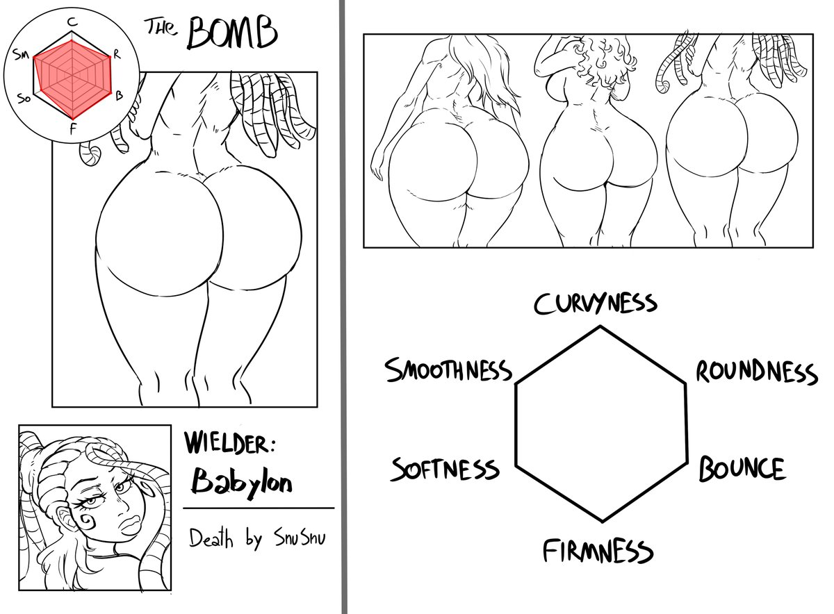 ass, ass chart, ass comparison, babylon (character), bendacriss, big ass, big butt, bottom heavy, bubble ass, bubble butt, chart, fat ass, fat butt, female, female only, huge ass, huge butt, large ass, large butt, looking at viewer, looking back, original, original character, round ass, text, thick ass, thick thighs, white background, wide hips