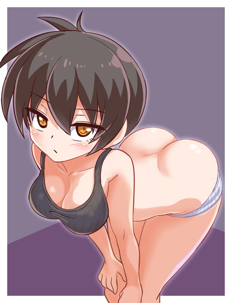 ass_cleavage brown_hair butt_crack cleavage cougar1404 female huge_ass huge_breasts nari_(cougar_1404) original original_character panties short_hair