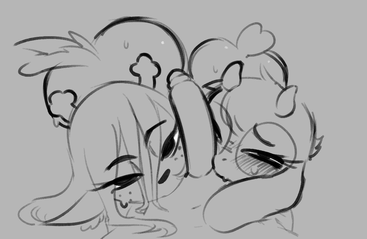 2026, anthro, antlers, balls, black and white, blowjob, blush, blush lines, bovid, buckteeth, caprine, closed eyes, darkner, deer, deltarune, dialogue, dialogue bubble, digital drawing (artwork), digital media (artwork), english text, eye closed, female, female focus, femboy, genitals, glasses, goat, greyscale, hair, hi res, human, kris (deltarune), long hair, male, mammal, monochrome, new world deer, noelle holiday, penis, ralsei, reindeer, tommiowo, torso, twitter link, undertale (series)