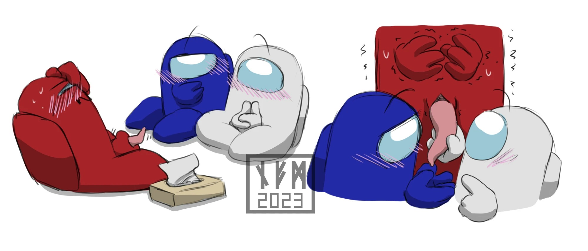 among us, among us (rodamrix), among us blue, among us red, among us white, blush lines, namarick, rodamrix, stroking penis, tentacle penis, tissue box, touching penis, watching masturbation