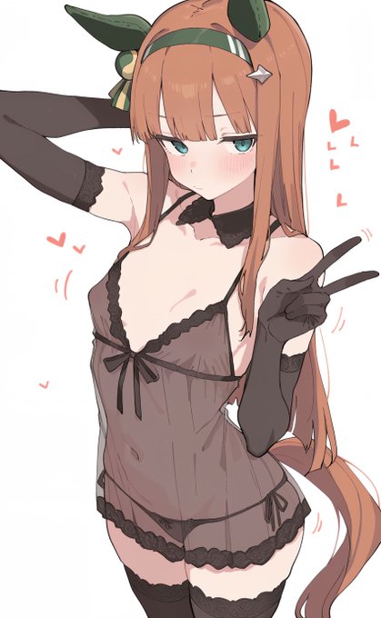 2d, ai generated, blush, horse girl, kawaiiroom 01, kemonomimi, lingerie, lingerie only, peace sign, silence suzuka (umamusume), tail, transparent clothing, umamusume, umamusume pretty derby, underwear, underwear only