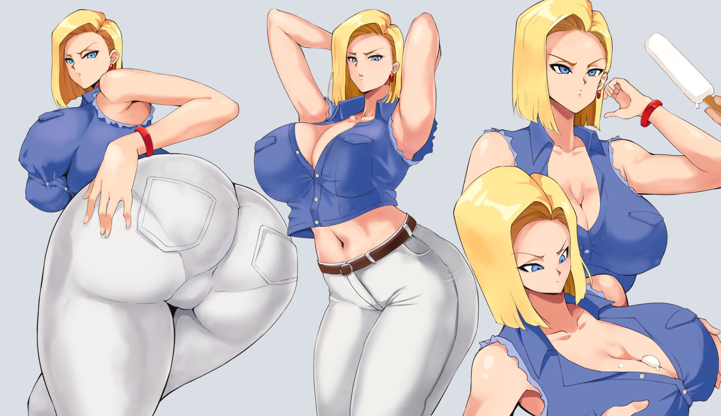 0byte, 1girls, alternate version available, android 18, ass, blonde hair, blue eyes, breasts, cameltoe, cleavage, color edit, curvy, dragon ball, erect nipples, female, female only, fully clothed, huge areolae, huge ass, huge breasts, nipples, puffy nipples, pussy, short hair, thick lips, voluptuous, wide hips, zero byte