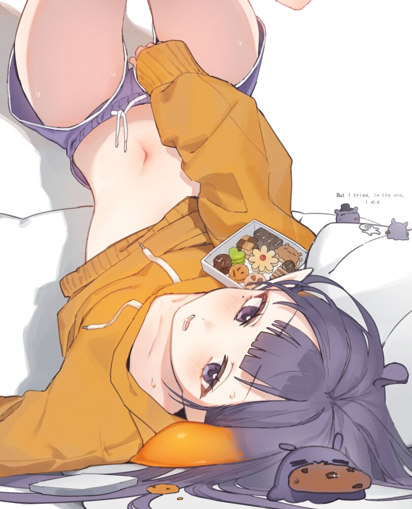 1girl, bare legs, chocosong, clothes lifted, collarbone, female, hololive, hololive english, looking at viewer, lying on back, ninomae ina'nis, petite, pointy ears, shorts, small, solo female, stomach, thigh gap, virtual youtuber, vtuber