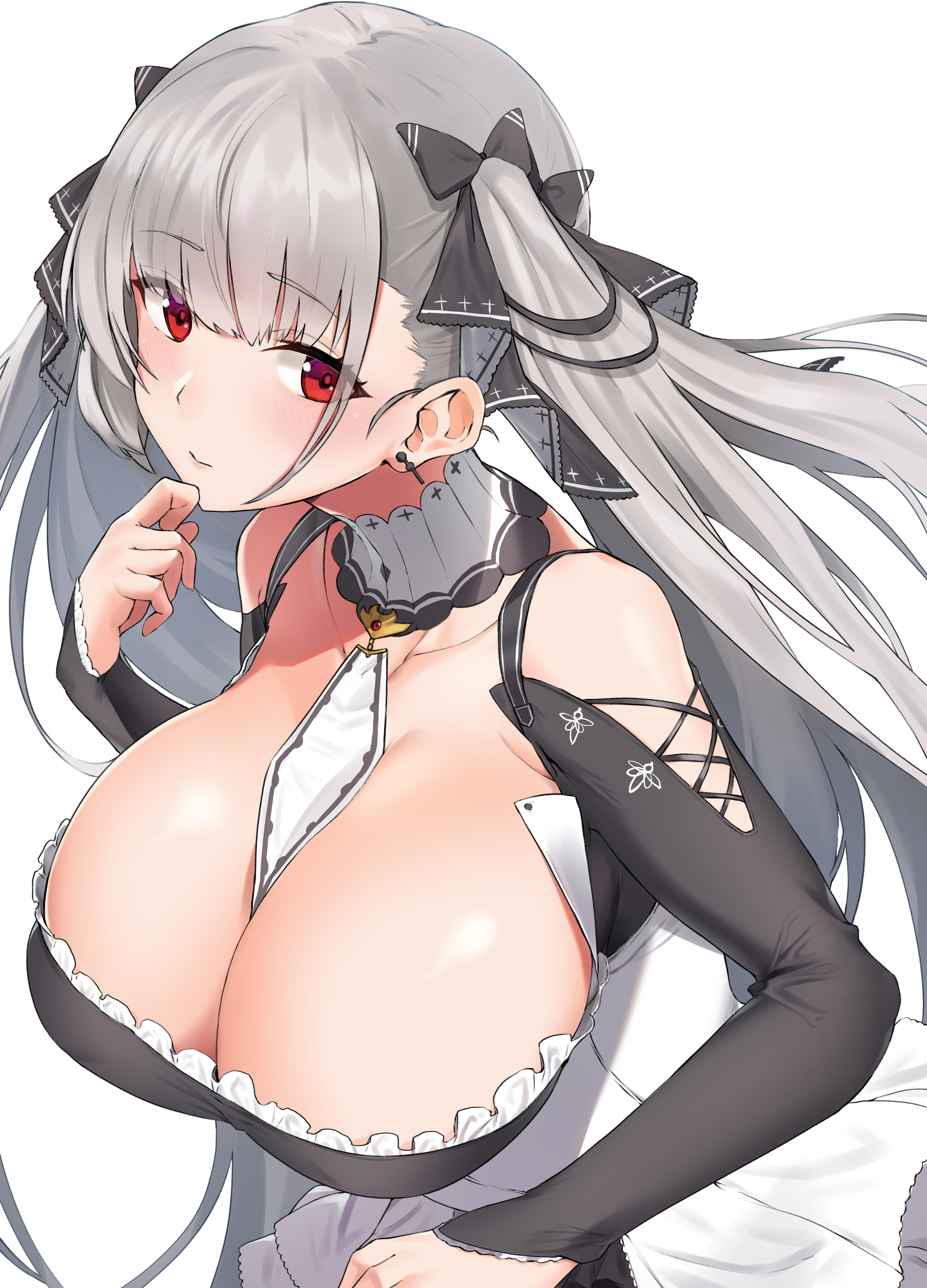 azur lane, breasts, cleavage, female, formidable (azur lane), grey hair, huge breasts, long hair, outfit