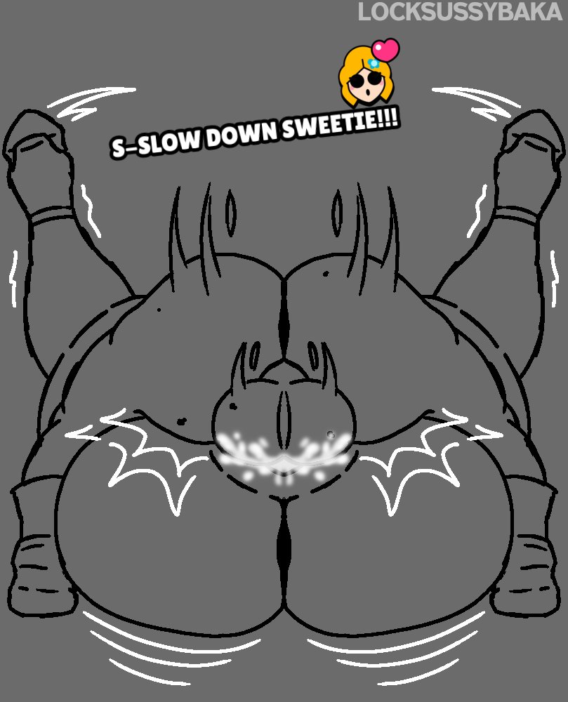 1futa, 1girls, artist name, artist upload, ass, balls, big ass, big thighs, brawl stars, colette (brawl stars), cum in pussy, futa on female, futanari, locksussybaka, mating press, mole (marking), monochrome, piper (brawl stars), self upload, supercell