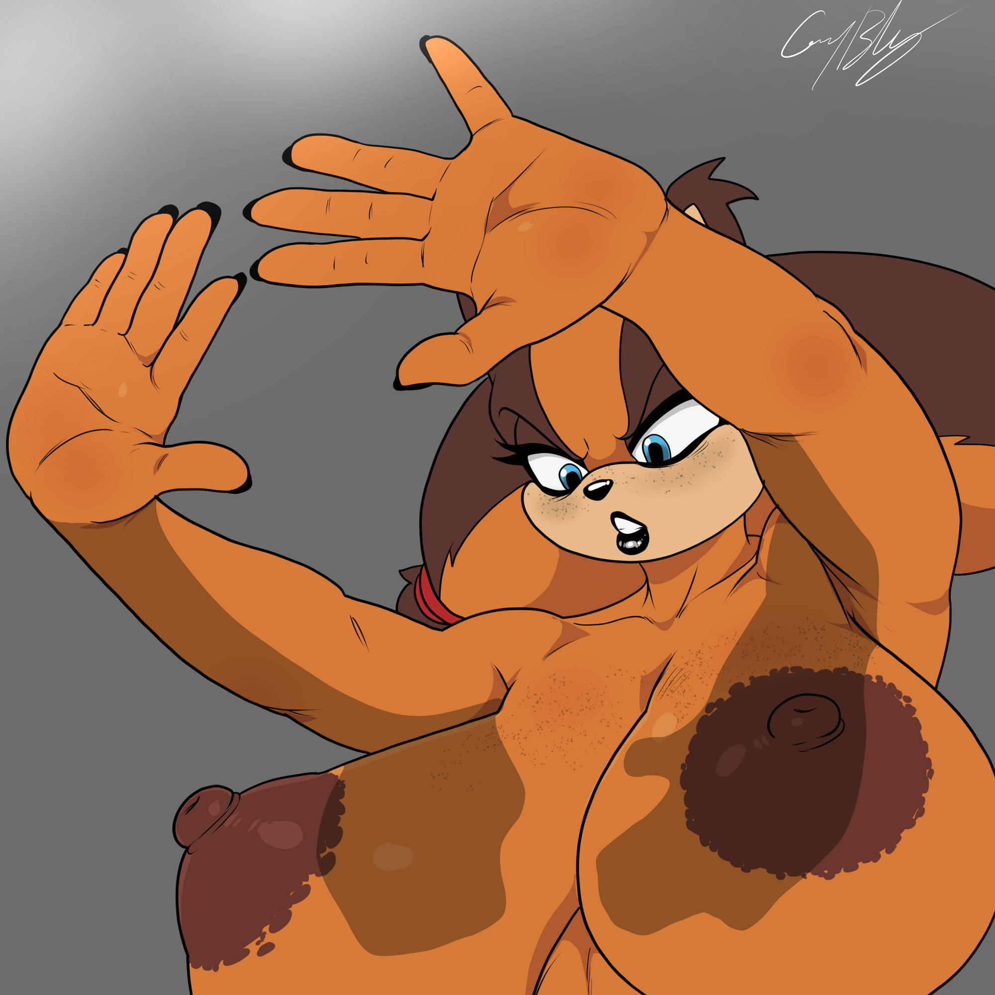 2026, 2d, 2d (artwork), 2d artwork, anthro, anthro female, areola, areolae, big breasts, breasts, breasts out, cuernosblancos, female, furry, furry female, nipples, orange fur, sonic (series), sonic boom, sonic boom (series), sonic the hedgehog (series), sticks the badger, thick thighs