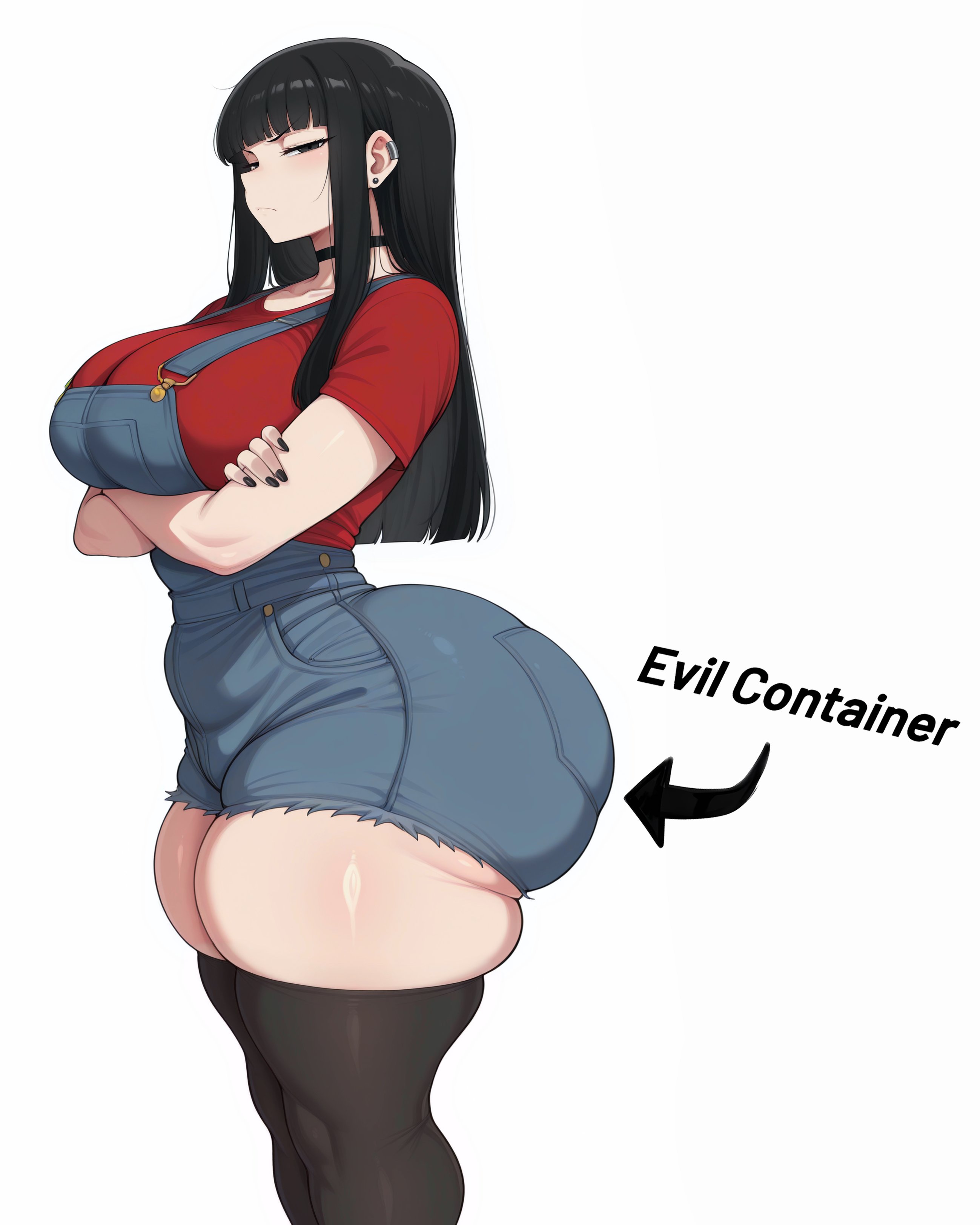 1girls, 2025, ai generated, big ass, big breasts, black eyes, black hair, bubble butt, bursting ass, child bearing hips, collar, crossed arms, dat ass, dumptruck ass, earrings, el memc, evil container, fat ass, female, female only, goth, goth girl, heavy butt, huge ass, huge breasts, hyper breasts, imminent sex, looking at viewer, melina (memch0), memch0, meme, oc, original, original character, piercings, text, thick thighs, thunder thighs