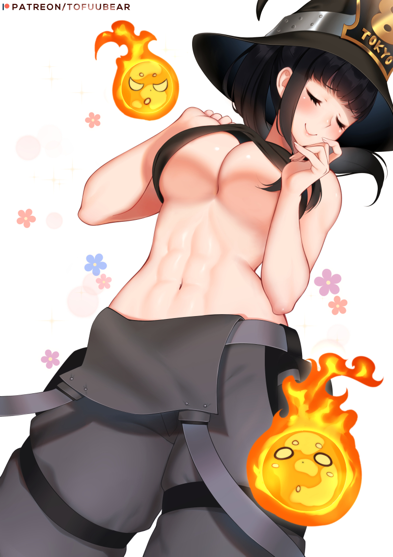 1girls, breasts, clothing, enen no shouboutai, female, female only, fire force, hair, oze maki, solo, tofuubear, white background