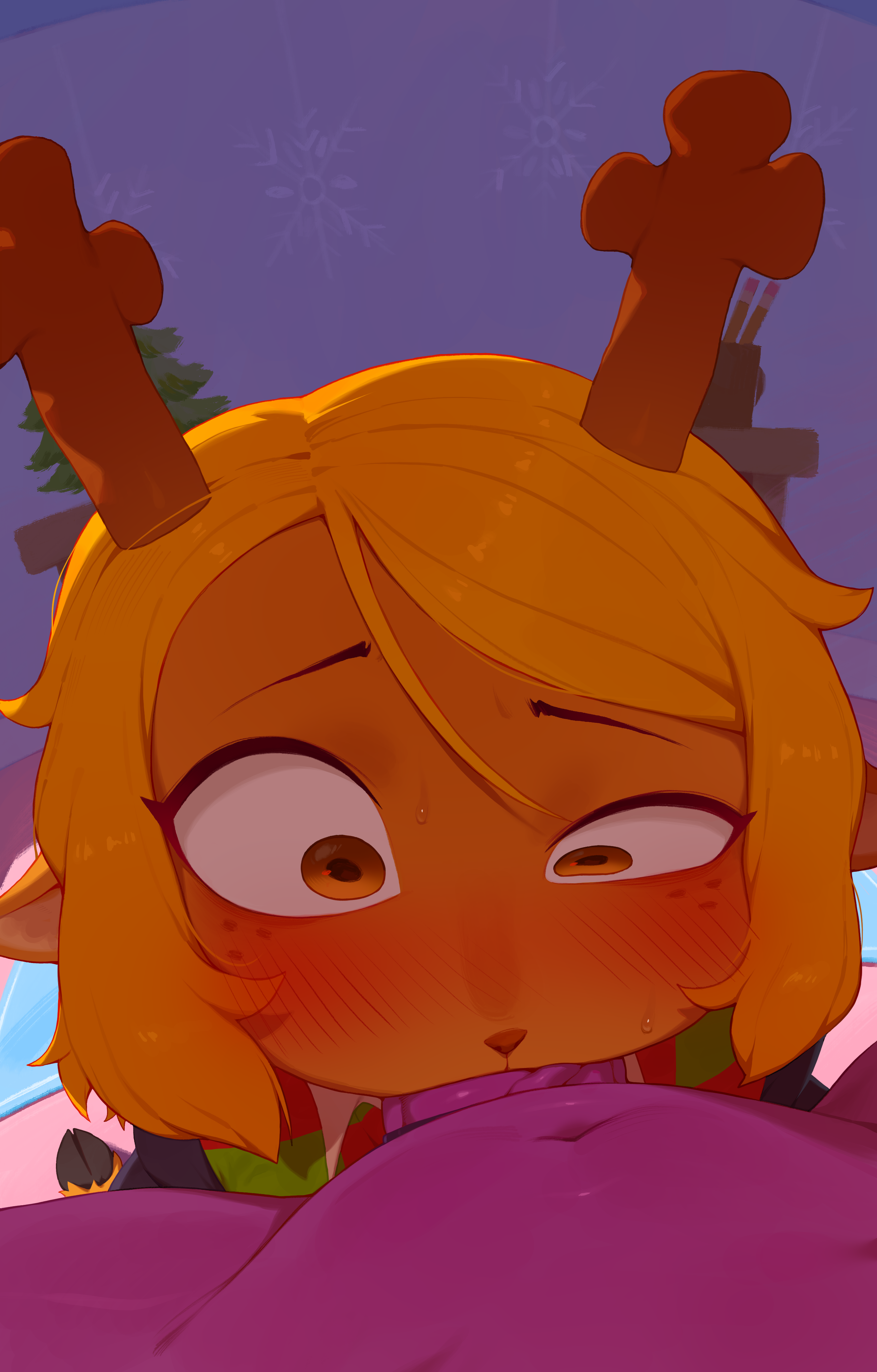 1futa, 1girls, absurd res, anthro, antlers, blonde hair, blowjob, blush, blush lines, bodily fluids, breasts, clothed, clothing, deer, deltarune, duo, faceless, faceless character, faceless futa, female, freckles, fur, futa pov, futanari, genitals, hair, hi res, horn, looking at penis, mammal, new world deer, noelle holiday, nude, penis, pov, purple body, rabbitadvisory, reindeer, reptile, scalie, susie (deltarune), undertale (series)