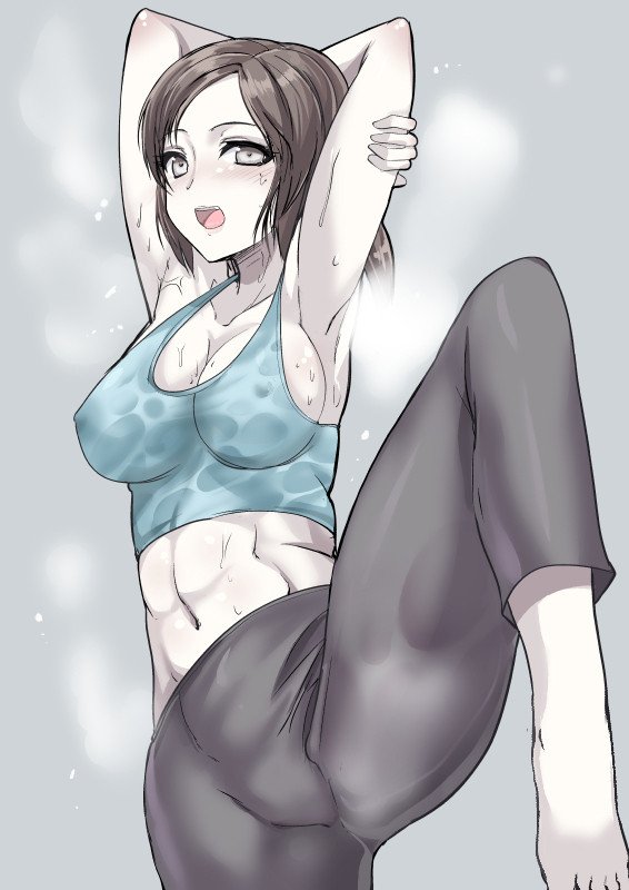 1girls, armpits, arms up, female, female only, human, pale, smell, solo, steam, stretching, sweat, tagme, tank top, white skin, wii fit, wii fit trainer, wii fit trainer (female)