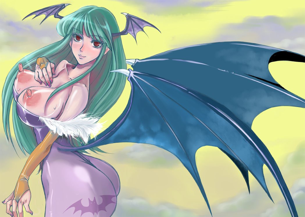 breasts clothing darkstalkers demon_girl doru_riheko large_breasts morrigan_aensland nipples smile succubus wings