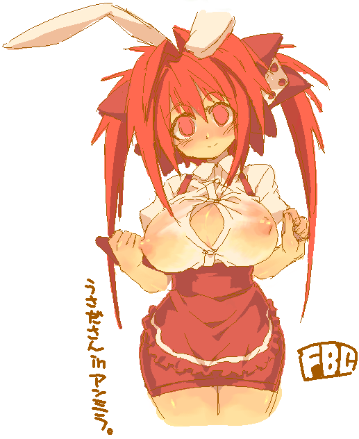 alternate_outfit bow bunny_ears cleavage covered_nipples di_gi_charat empty_eyes erect_nipples erect_nipples_under_clothes fbc female_only hair_bow hair_ornament nipples_visible_through_clothing oekaki office_lady transparent_clothing usada_hikaru