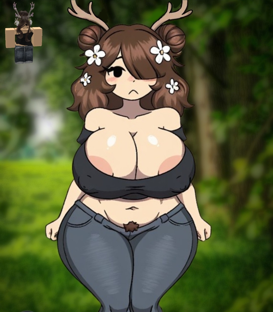 1girls, areola slip, big breasts, bl00p, brown hair, clothing, deer, deer girl, female, female only, pubic hair, pubic hair peek, reference image, roblox, roblox avatar, robloxian, self upload, semi nude, tagme, thick thighs