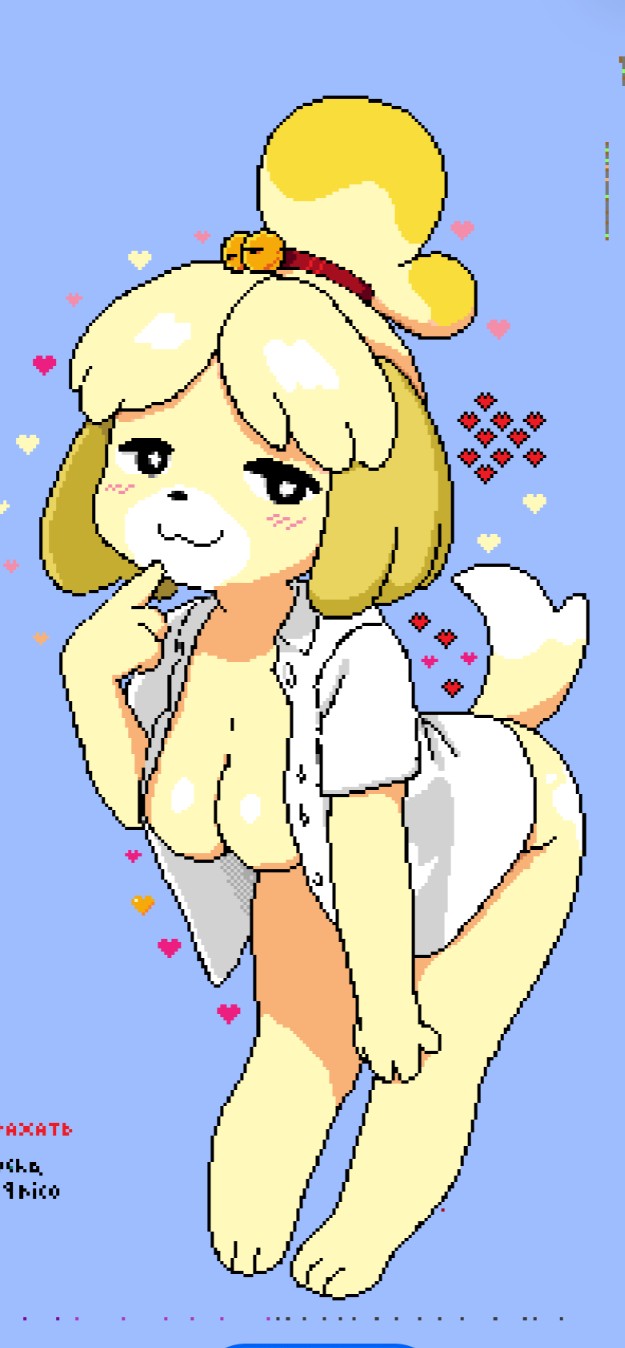 animal crossing, anthro, big breasts, breasts, female, furry, isabelle (animal crossing), nintendo, solo, solo female, wplace (artwork)
