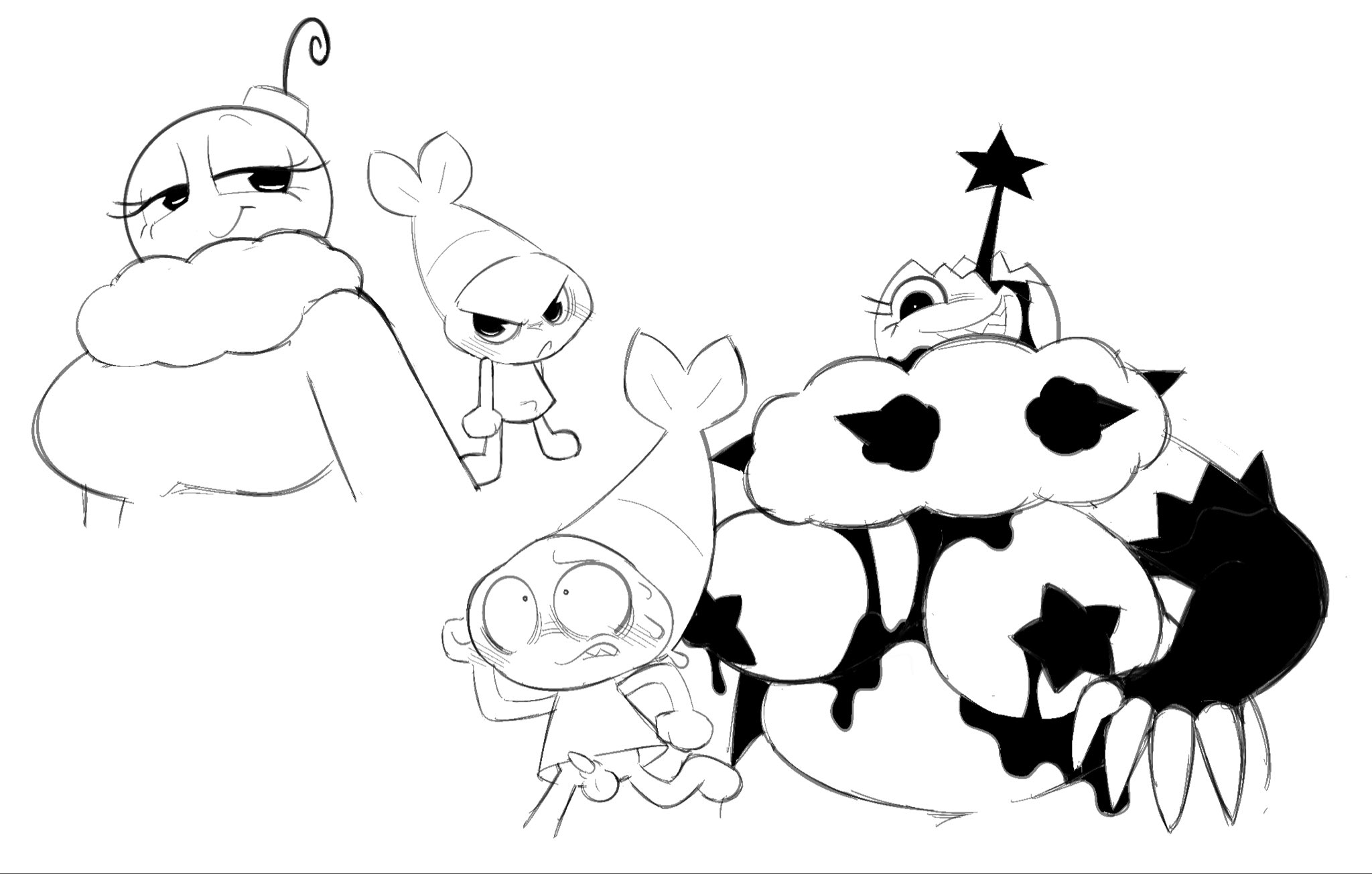 balls, bobette (dandy's world), clockstops3am, dandy's world, erection, labbit1337, penis, running, scared, shrimpo (dandy's world), toon (dandy's world), twisted bobette (dandy's world), white background