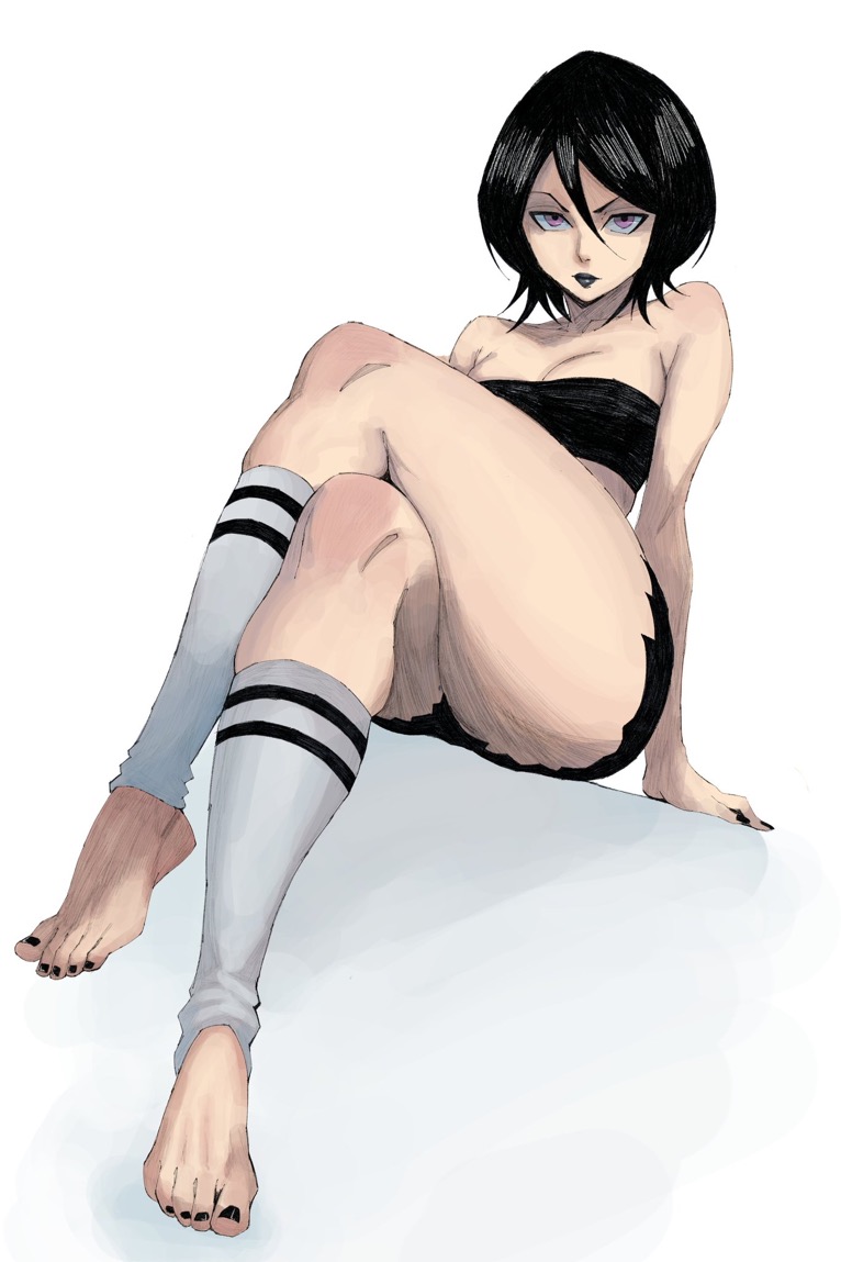 1girls, 2026, 2d, 2d (artwork), asian female, black hair, black lipstick, black nails, bleach, bleach: the thousand-year blood war, breasts, color, feet, female, female focus, female only, foot fetish, hex mamaniac, kuchiki rukia, leg warmers, legs, legs crossed, light skin, light-skinned female, lipstick, looking at viewer, nail polish, petite, petite body, petite female, purple eyes, rukia kuchiki, seductive, seductive look, sexy, short hair, sketch, small breasts, solo, solo female, solo focus, thick thighs, thighs, toenail polish, toes, white background