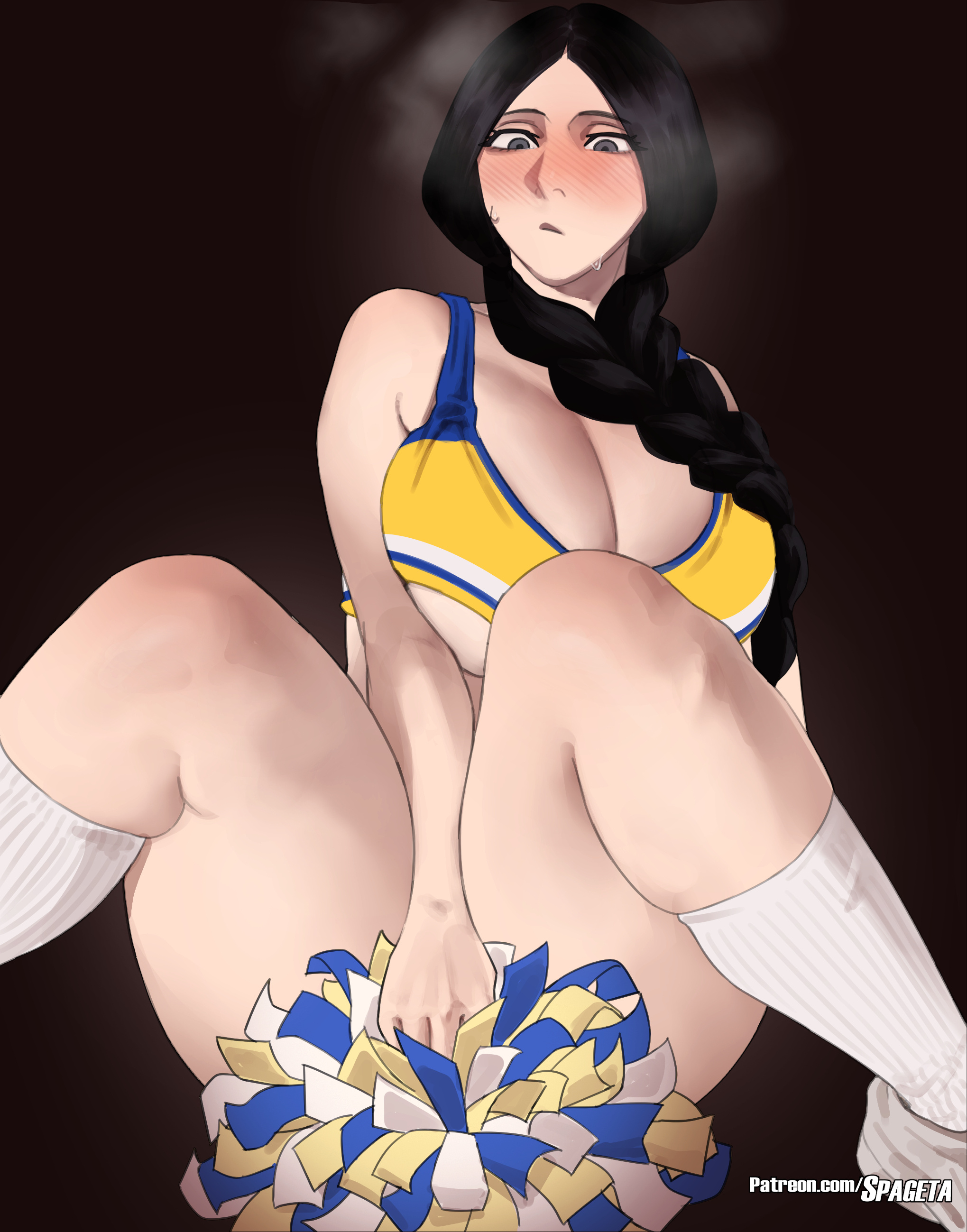 1girls, big breasts, bleach, cheerleader, female, female focus, female only, large breasts, pale skin, pale-skin, pale-skinned female, spageta, unohana retsu