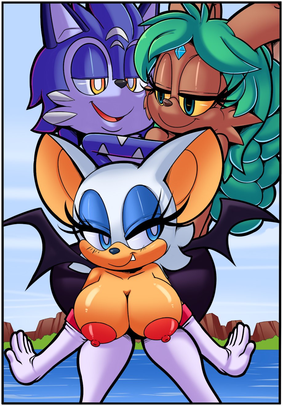 areola bat big_areola big_breasts breasts breasts_exposed breasts_out cloudz detailed_background elbow_gloves female female_focus female_only furry gloves lupe_the_wolf nipples rouge_the_bat sonic_(series) superbunnygt