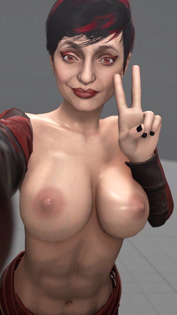 1girls, 3d, abs, areola, areolae, armwear, batesz, black nails, breasts, busty, clothing, eyelashes, eyeshadow, female, female only, highres, lips, lipstick, looking at viewer, medium breasts, mortal kombat, mortal kombat 11, muscles, muscular, muscular female, nails, navel, nipples, painted nails, partially clothed, red eyes, red hair, red lipstick, redhead, selfie, sexually suggestive, shiny skin, short hair, simple background, skarlet, solo, standing, taking picture, topless, v, video game, video games