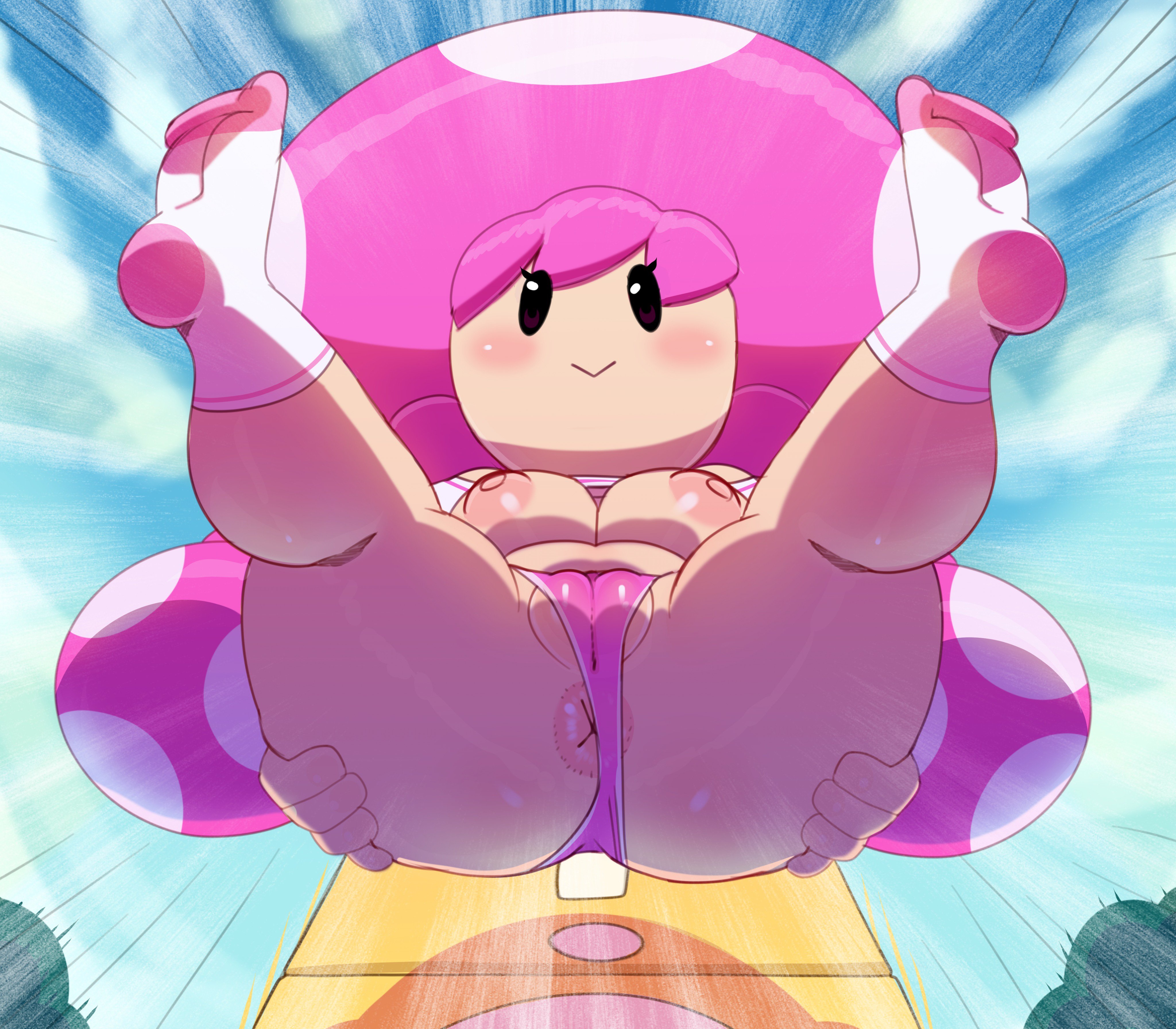 1girls, 2019, 5 fingers, absurd res, absurdres, anus, anus peek, big areola, big nipples, breasts, chubby, erect nipples, falling, female, female only, fungi fauna, fungi humanoid, fungus, hair, humanoid, humanoid hands, humanoid pussy, imminent facesitting, looking at viewer, looking down, mario (series), mushroom, mushroom humanoid, nintendo, nipples, pink hair, pov, pussy, pussy peek, rear view, smile, somescrub, super mario maker, super mario maker 2, tagme, thick, thick thighs, toad (mario), toadette, twintails, vagina, video games, wide hips