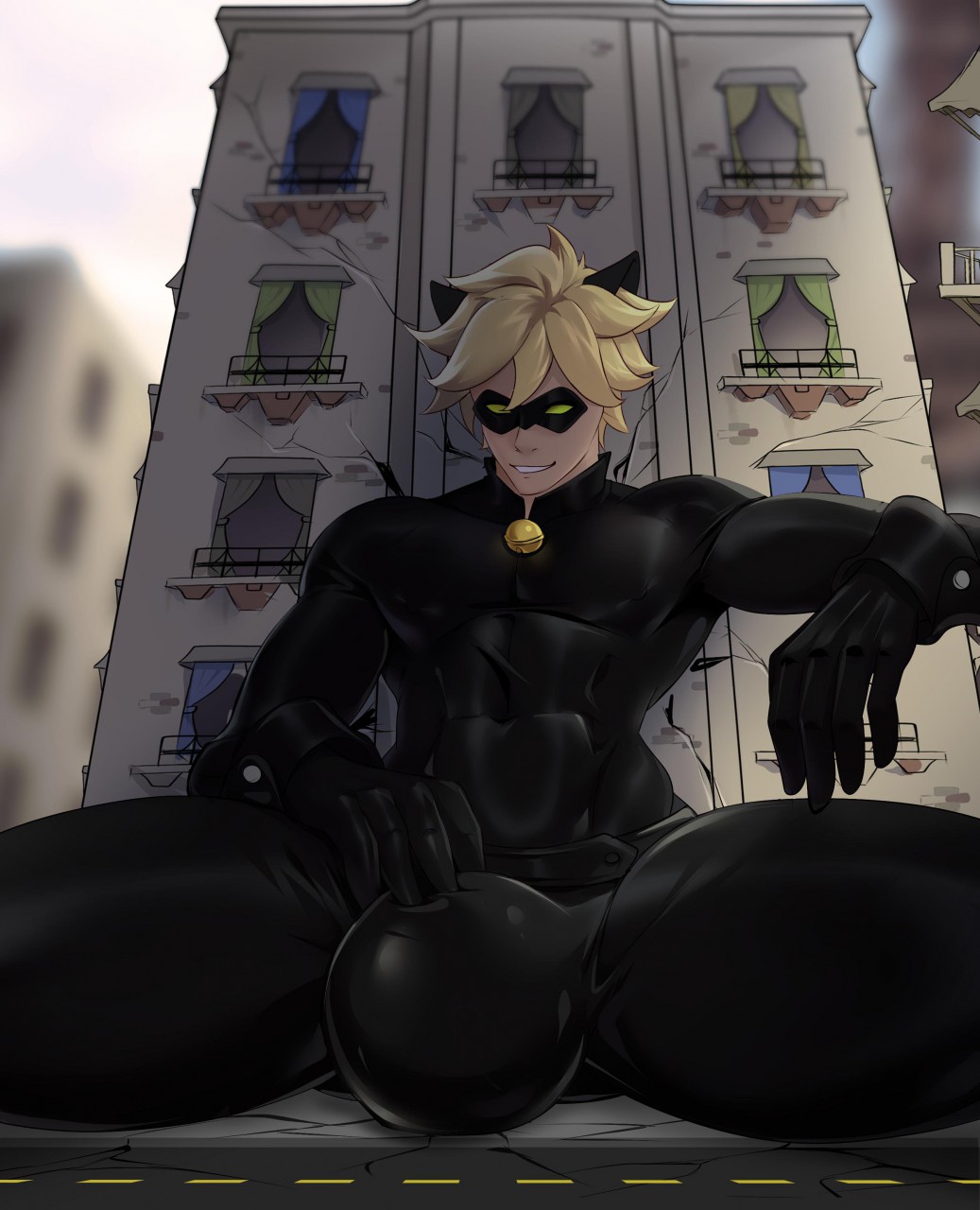 adrien agreste, bulge, cat noir, gasaiv, giant, giant male, macro, macro male, macrophilia, male, male only, miraculous ladybug, size difference