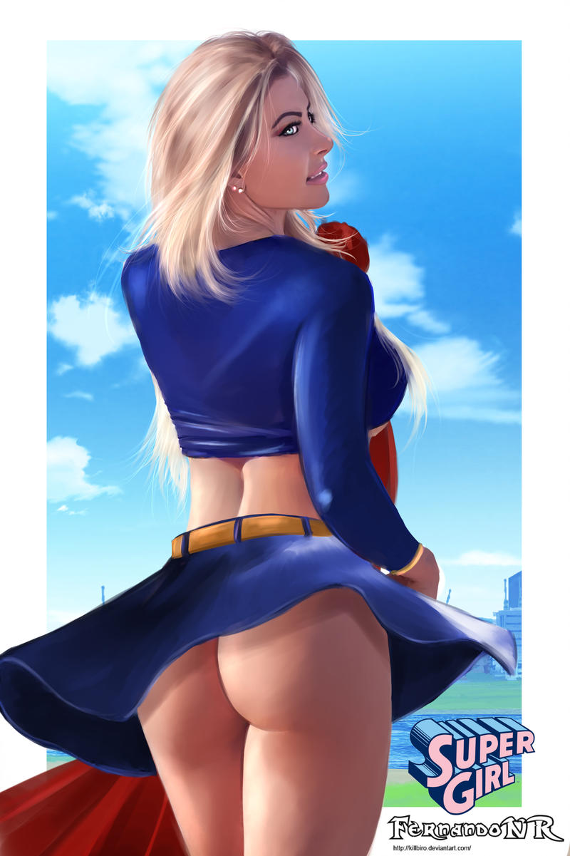 1girls alternate_version_available argoan artist_name ass beltskirt blonde_female blonde_hair blue_eyes blue_miniskirt blue_shirt blue_skirt bubble_butt cape dat_ass dc dc_comics ear_stud eye_contact eyeshadow female female_only holding_cape kara_zor-el killbiro kryptonian lipstick long_hair looking_at_viewer looking_back looking_back_at_viewer makeup mascara miniskirt pink_lips pink_lipstick pinup red_cape shirt short_shirt signature skirt solo standing supergirl superheroine superman_(series) text upskirt