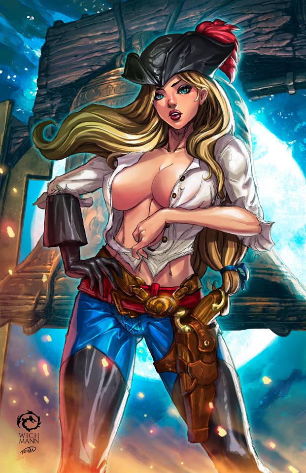 1girls alternate_costume american_revolution artist_name belt bicorne big_breasts black_gloves black_hat blonde_hair blue_eyes breasts busty cleavage erect_nipples erect_nipples_under_clothes eye_contact eyeshadow female female_only flintlock front_view glove gloves gun hat human jesse_wichmann large_breasts liberty_bell lipstick long_hair looking_at_viewer makeup mascara nipple_bulge nipples nipples_visible_through_clothing official_art original pants patriotika pinup red_belt revolutionary_war shirt signature solo standing text unbuttoned unbuttoned_shirt unbuttoning white_shirt