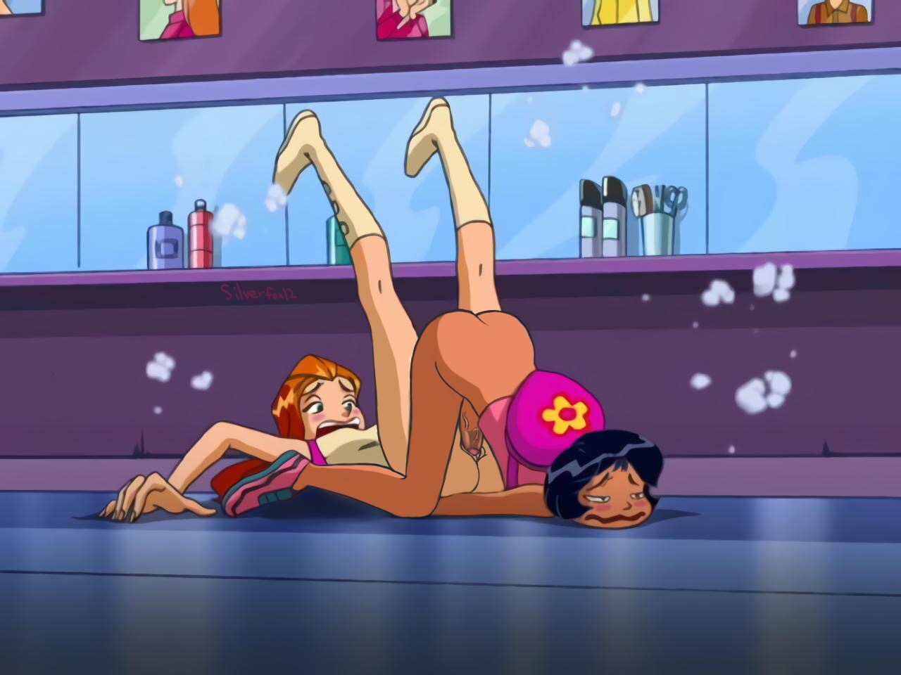 1futa, 1girls, accidental circumstance, accidental penetration, accidental sex, accurate art style, alex (totally spies), ass, ass up, backpack, bag, black hair, blush, bottomless, breasts, brown skin, clothing, dark skin, dark-skinned futa, edit, erection, female, femsub, futa on female, futadom, futanari, interracial, intersex, large penis, legs up, light skin, light-skinned female, long hair, long penis, looking pleasured, mostly nude, on knees, open mouth, penetration, penis, pleasure face, pussy, red hair, sam (totally spies), scared, screenshot, screenshot edit, short hair, surprised, tagme, teenager, topwear, totally spies, unknown artist, vaginal penetration