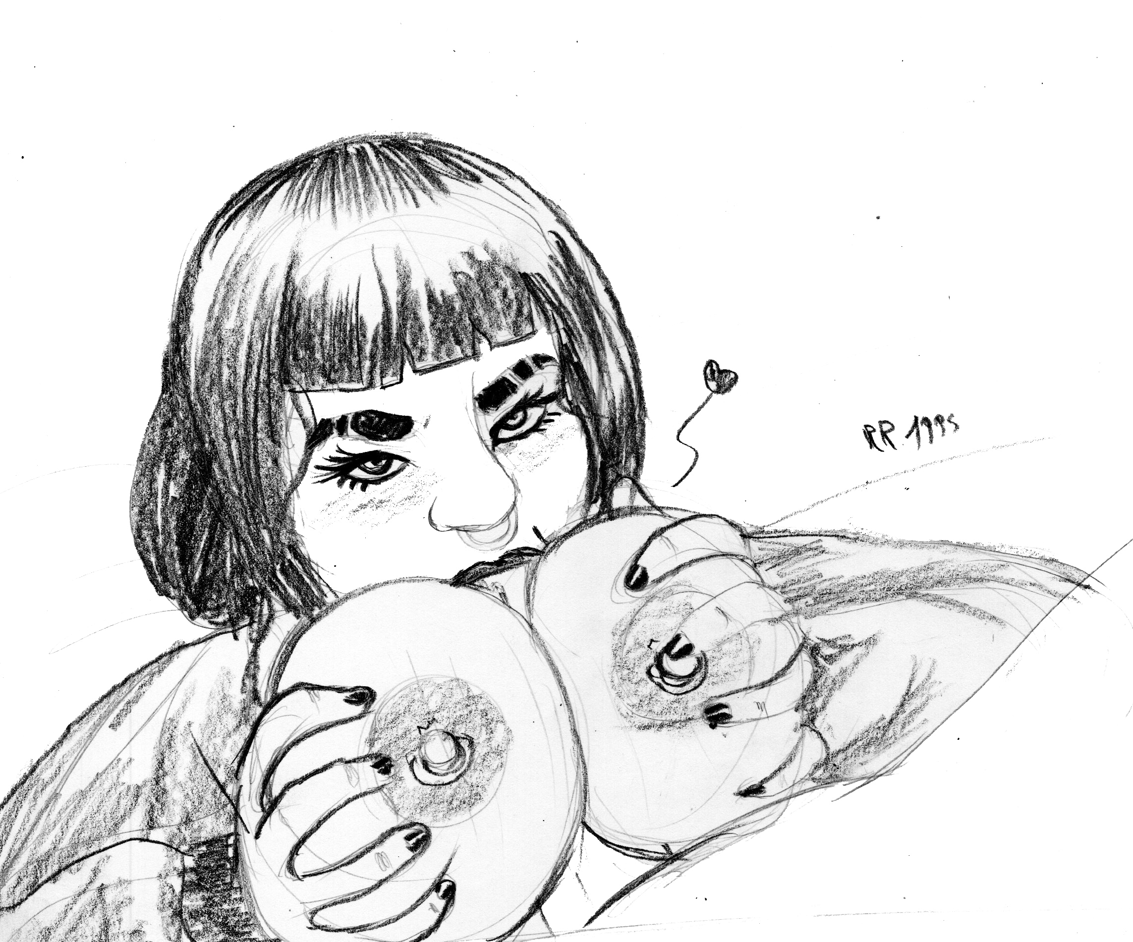 1boy, 1girls, big breasts, black and white, black hair, black lipstick, blowjob, boobjob, breasts, dc, dc comics, emo, fellatio, female, freckles, goth girl, green eyes, heart, hoodie, i am not starfire, lipstick, male, mandy anders, monochrome, nail polish, nipples, nose piercing, oral, paizuri, pencil (artwork), penis, pierced nipples, piercings, rr1995 (artist), short-haired female, shoulder length hair, sketch