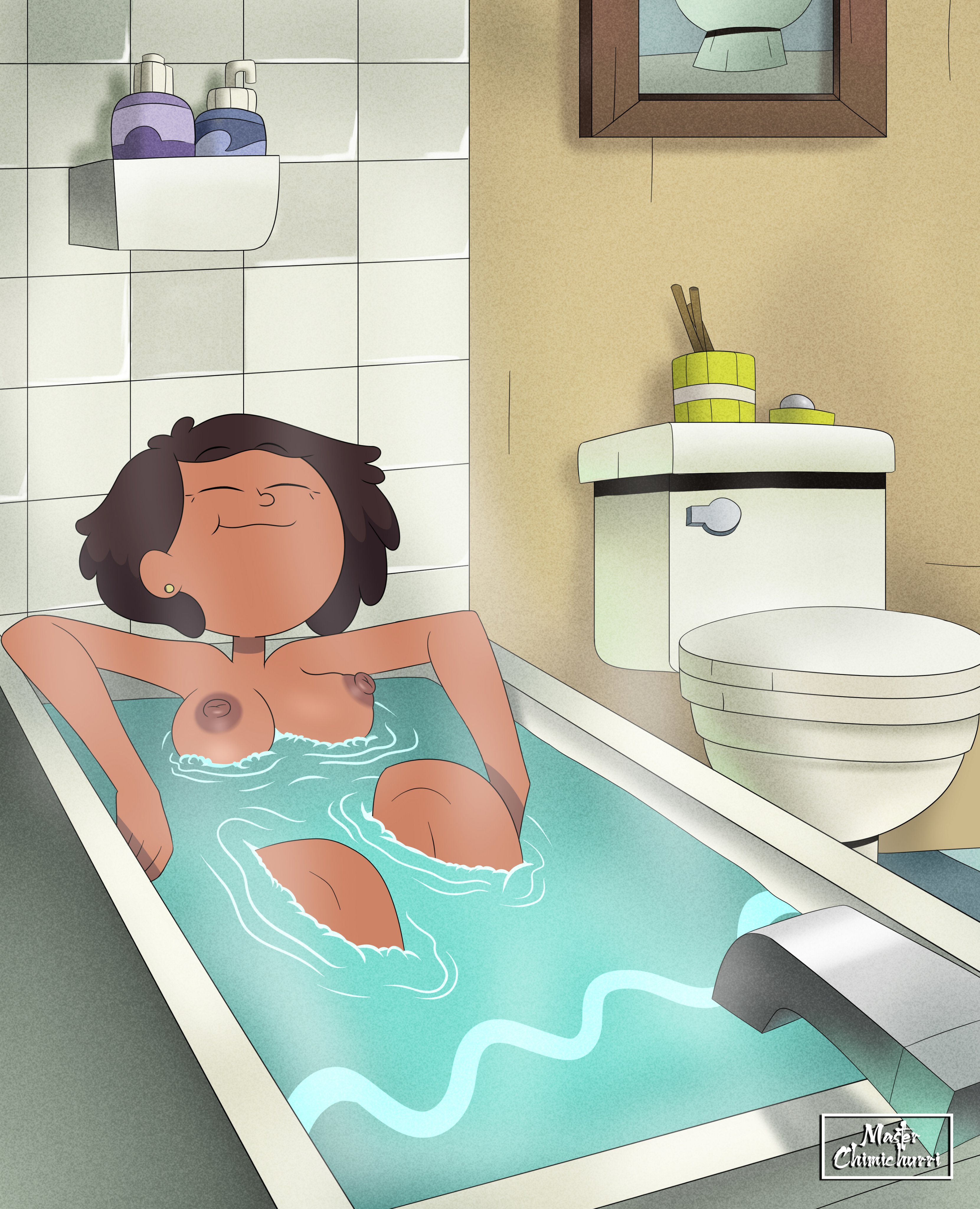 1girls, amphibia, asian, asian female, bath, bathing, bathroom, breasts, casual, dark skin, dark-skinned female, eyes closed, female, human, master chimichurri, mature female, milf, mother, mrs. boonchuy, nipples, nonsexual, nonsexual nudity, oum boonchuy, solo