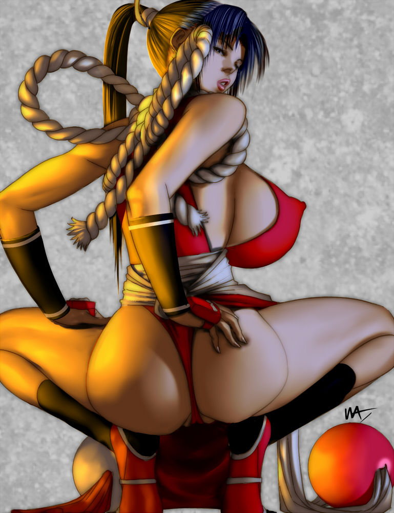 ass bare_arms bare_legs bare_shoulders brown_eyes brown_hair busty erect_nipples fatal_fury female female_focus female_only g-string king_of_fighters kunoichi lipstick mai_shiranui nipple_bulge pinup pokies pose posing pussy_slip sideboob snk solo tagme thick_lips thick_thighs thong wakino_keibun wedgie wide_hips