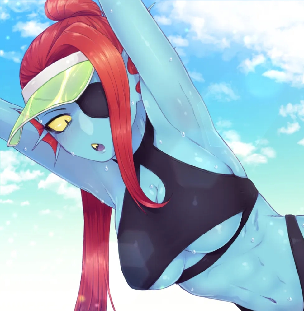 absurd res, bikini, doshole, solo, solo female, solo focus, tagme, underboob, undertale, undertale (series), undyne