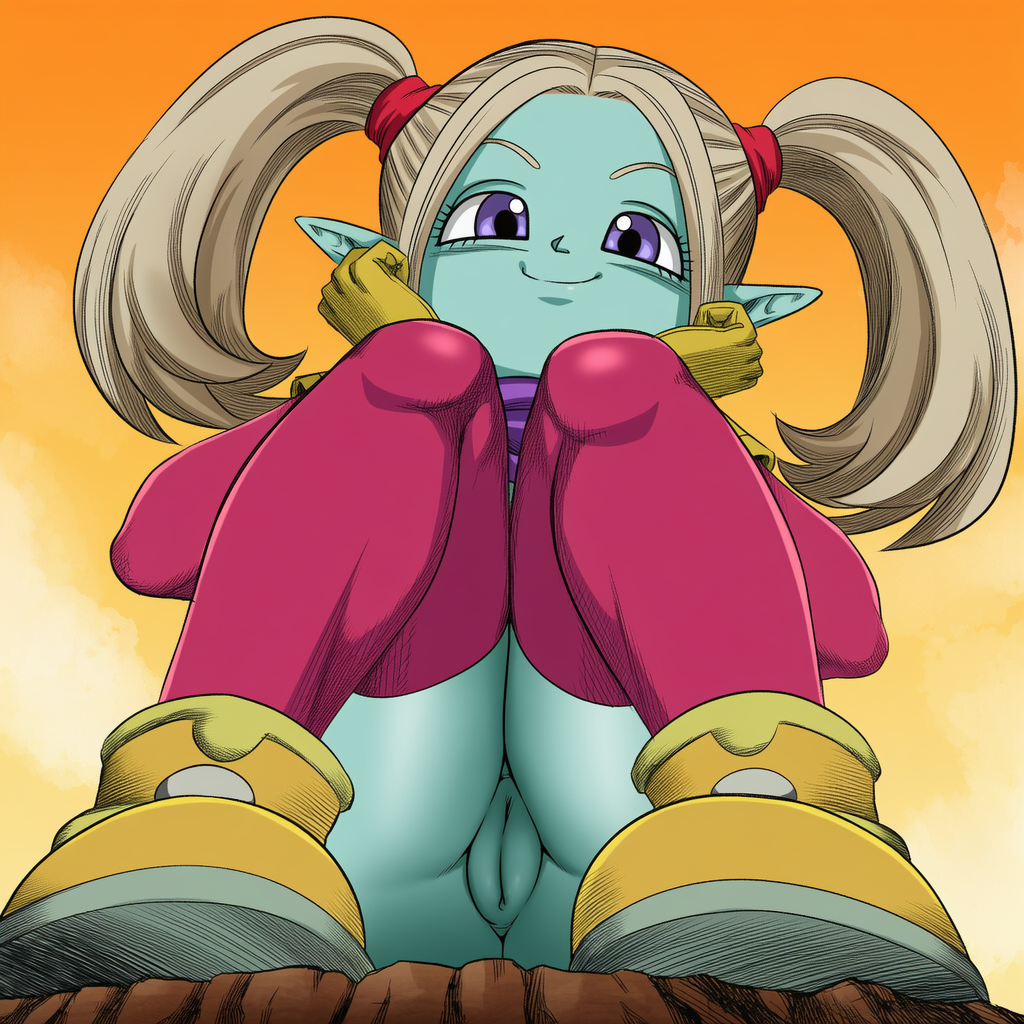 2026, ai generated, bigtub7775, blue skin, dragon ball, panzy (dragon ball daima), pussy, solo, solo female, tagme, twintails