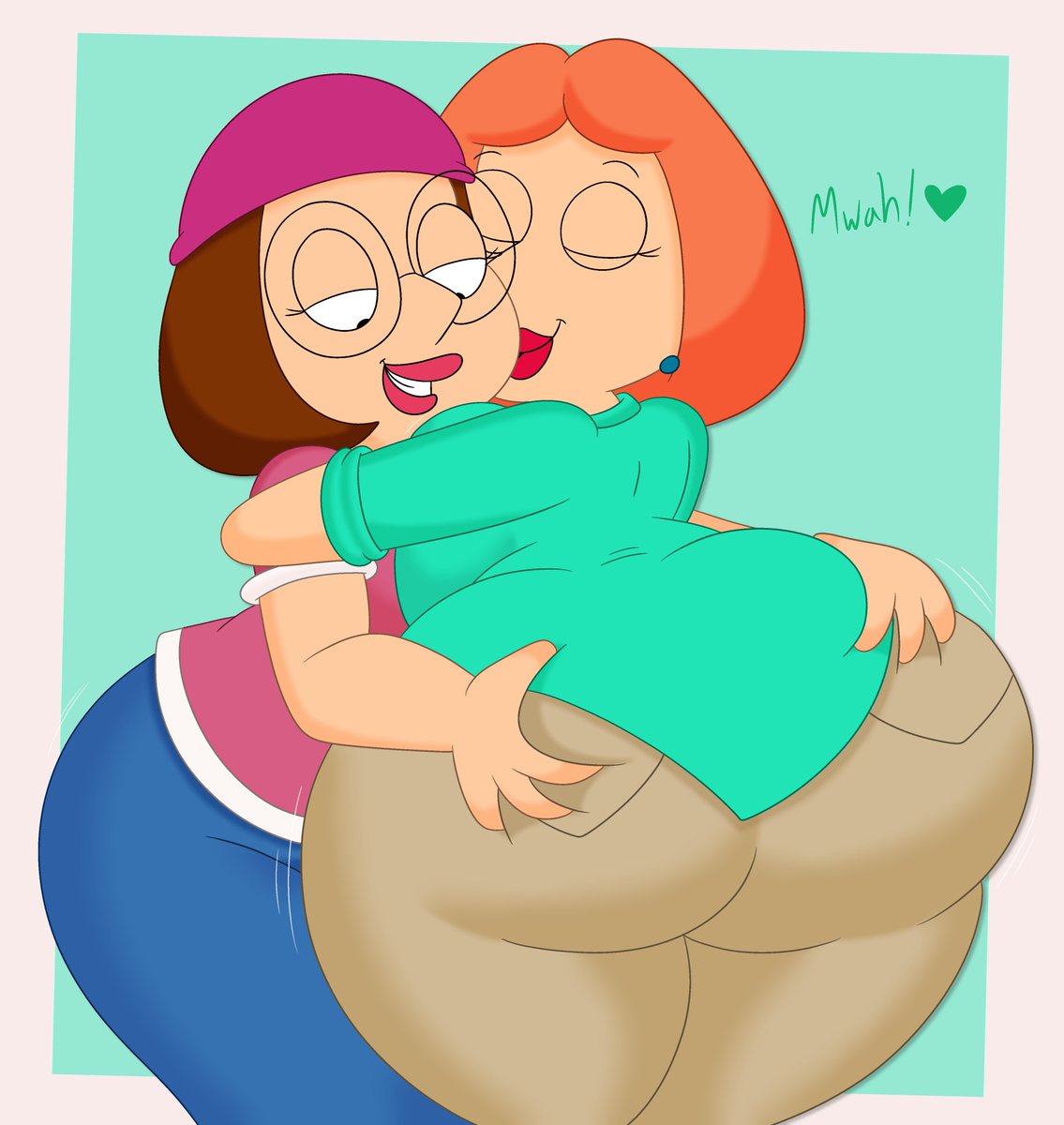 3barts, big ass, big breasts, family guy, hands on ass, incest, incestuous, kissing, lois griffin, meg griffin, wide hips